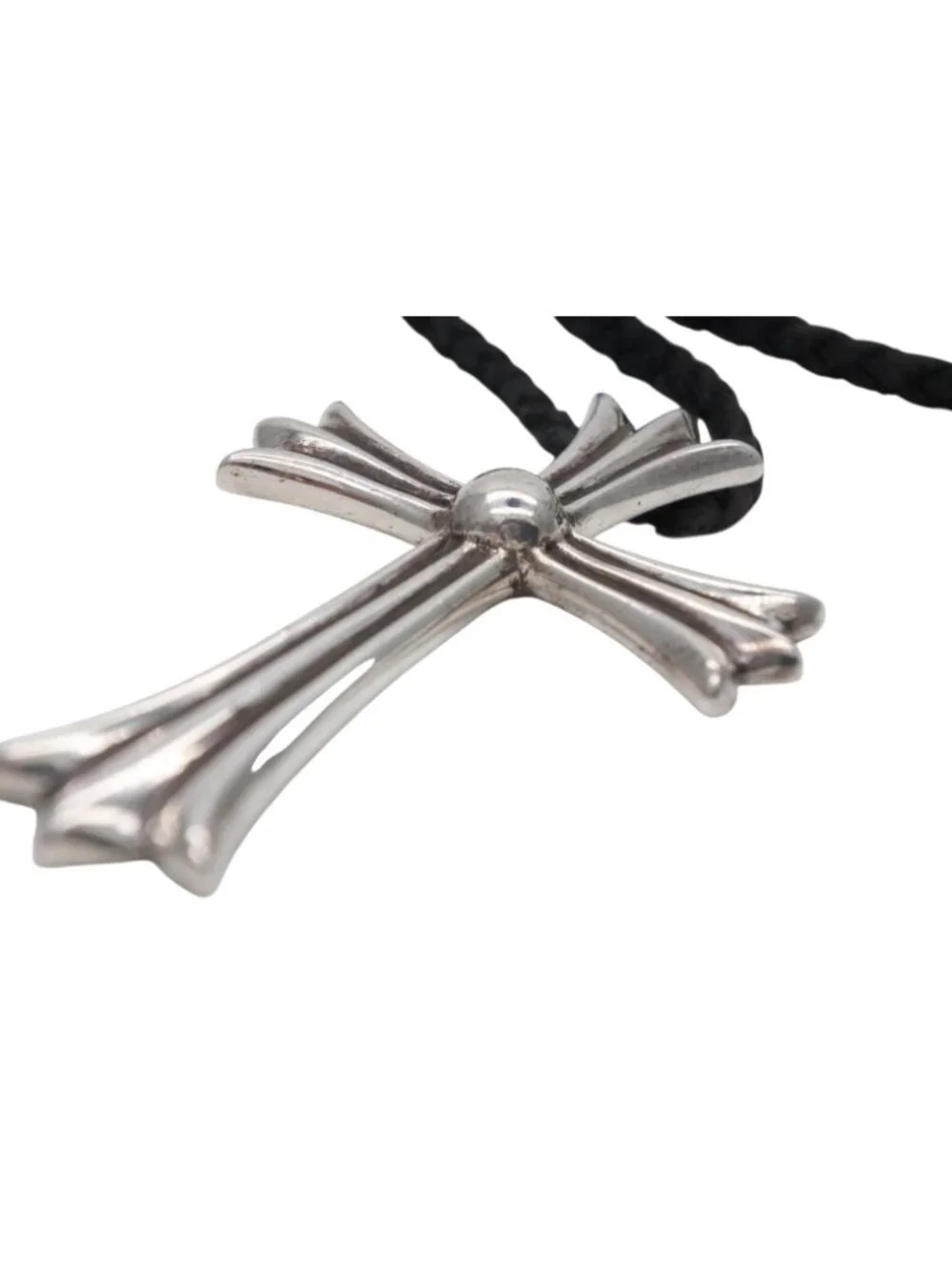 Chrome Hearts CH Cross Large CH Borochip Necklace Leather Braid
